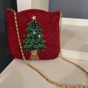 Small Christmas Bag with Long Gold Chain